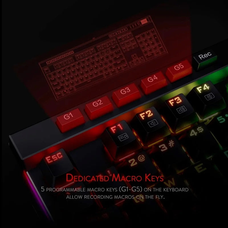 Redragon K580 VATA RGB 104 Keys LED USB Backlit Mechanical Gaming Wired Backlight Computer Keyboard Anti-ghosting with Macro Key