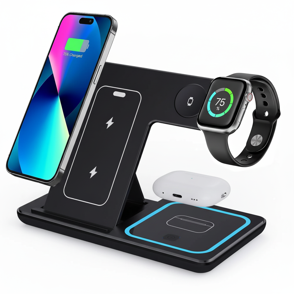 3 in 1 Wireless Charger Stand 30W LED Foldable Wireless Charger For iPhone 16 15 Pro Max iWatch 8 7 Airpods Charge Dock Station