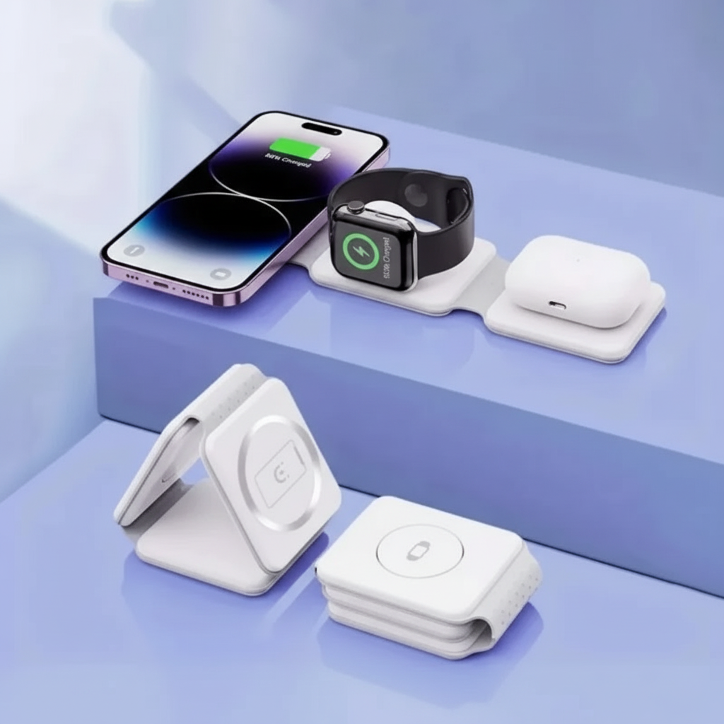 Foldable 30W Fast Charging Pad Desktop 3 in 1 Wireless Charger For iPhone 17 16 15 14 13 Pro Max iWatch 10 9 8 7 6 AirPods Pro 2