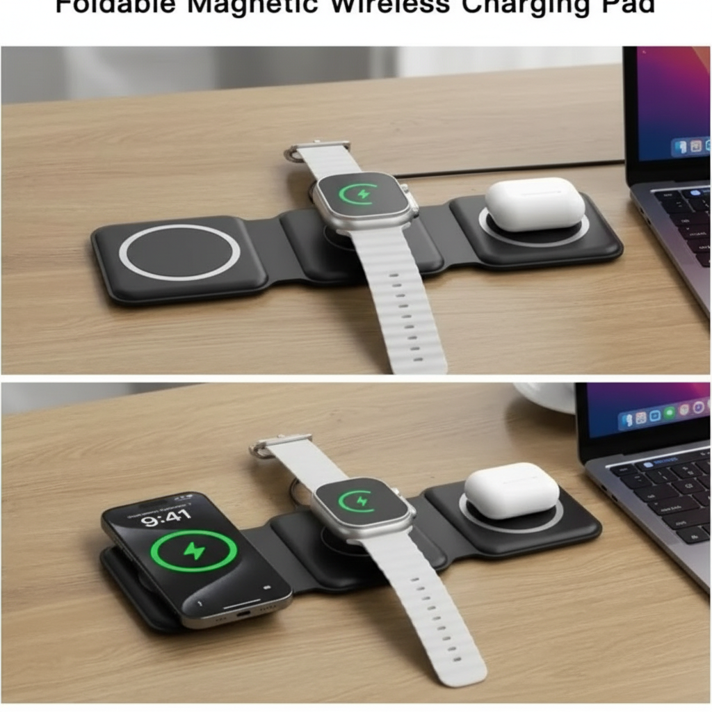 Foldable 30W Fast Charging Pad Desktop 3 in 1 Wireless Charger For iPhone 17 16 15 14 13 Pro Max iWatch 10 9 8 7 6 AirPods Pro 2