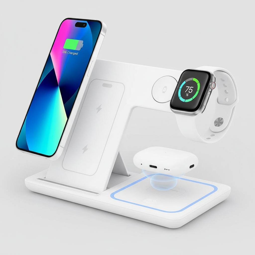 3 in 1 Wireless Charger Stand 30W LED Foldable Wireless Charger For iPhone 16 15 Pro Max iWatch 8 7 Airpods Charge Dock Station